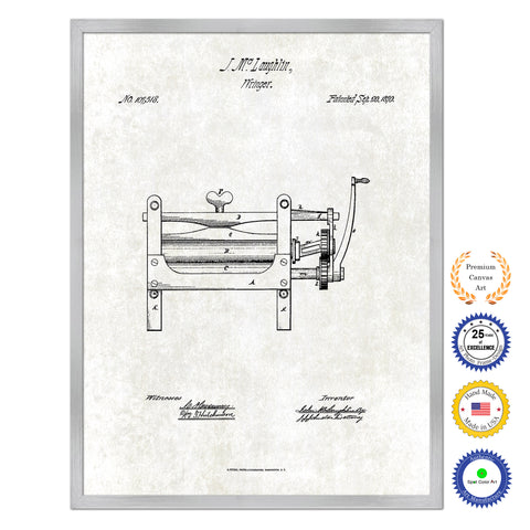1870 Wringer Old Patent Art Print on Canvas Custom Framed Vintage Home Decor Wall Decoration Great for Gifts