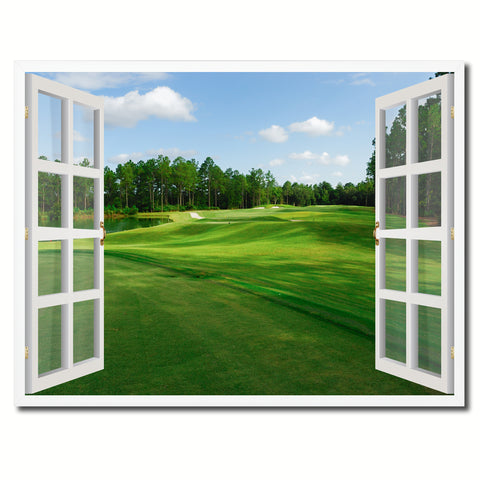 Landscape Golf Field Picture French Window Canvas Print with Frame Gifts Home Decor Wall Art Collection