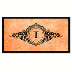 Alphabet Letter T Orange Canvas Print, Black Custom Frame