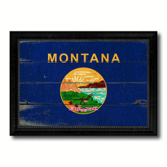 Montana State Vintage Flag Canvas Print with Black Picture Frame Home Decor Man Cave Wall Art Collectible Decoration Artwork Gifts