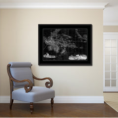 Oceania Australia New Zealand Vintage Monochrome Map Canvas Print, Gifts Picture Frames Home Decor Wall Art