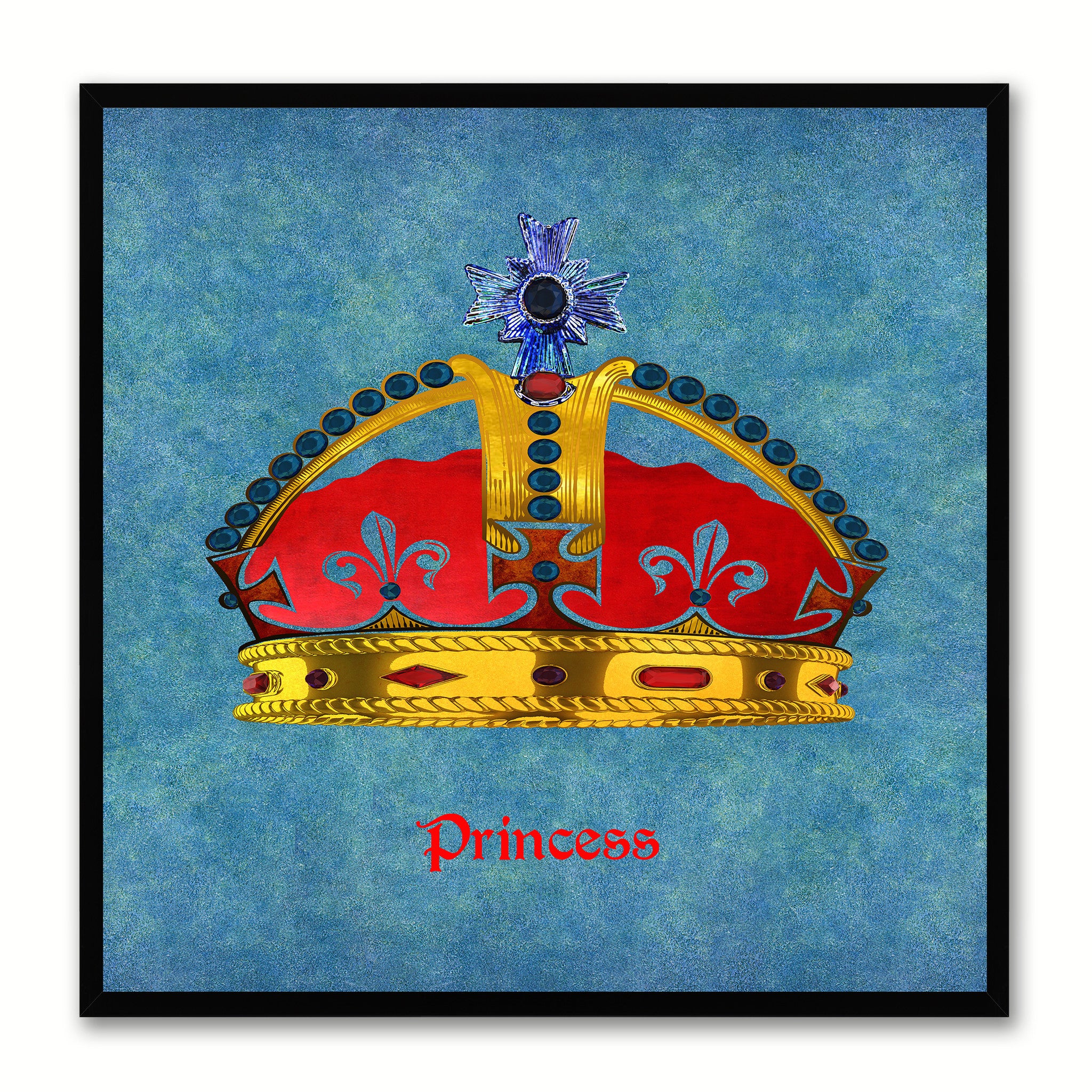Princess Blue Canvas Print Black Frame Kids Bedroom Wall Home Décor