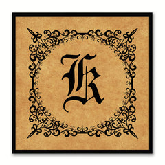 Alphabet K Brown Canvas Print Black Frame Kids Bedroom Wall Décor Home Art