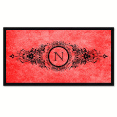 Alphabet Letter N Red Canvas Print, Black Custom Frame