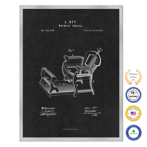 1875 Barbers Chairs Antique Patent Artwork Silver Framed Canvas Home Office Decor Great Gift for Barber Salon Hair Stylist