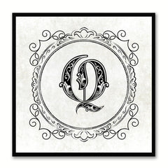 Alphabet Q White Canvas Print Black Frame Kids Bedroom Wall Décor Home Art