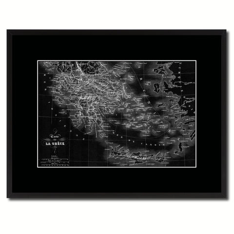 Greece Vintage Monochrome Map Canvas Print, Gifts Picture Frames Home Decor Wall Art
