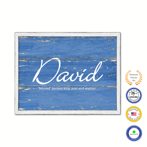 David Name Plate White Wash Wood Frame Canvas Print Boutique Cottage Decor Shabby Chic