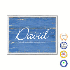 David Name Plate White Wash Wood Frame Canvas Print Boutique Cottage Decor Shabby Chic