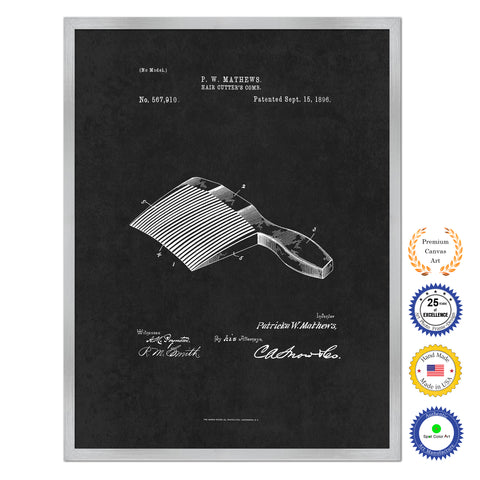 1896 Barber Hair Cutter's Comb Antique Patent Artwork Silver Framed Canvas Home Office Decor Great Gift for Barber Salon Hair Stylist