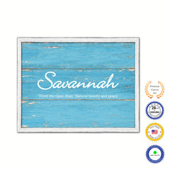 Savannah Name Plate White Wash Wood Frame Canvas Print Boutique Cottage Decor Shabby Chic