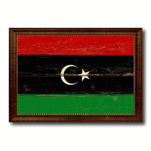 Libya Country Flag Vintage Canvas Print with Brown Picture Frame Home Decor Gifts Wall Art Decoration Artwork