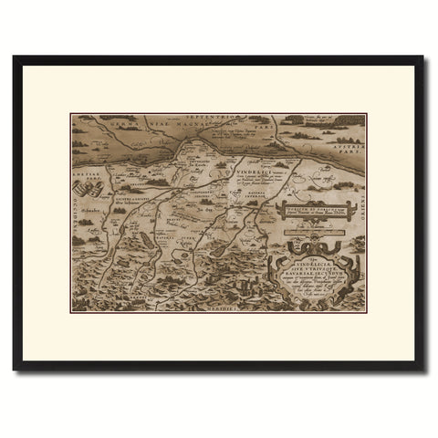Germany Bavaria Vintage Sepia Map Canvas Print, Picture Frame Gifts Home Decor Wall Art Decoration