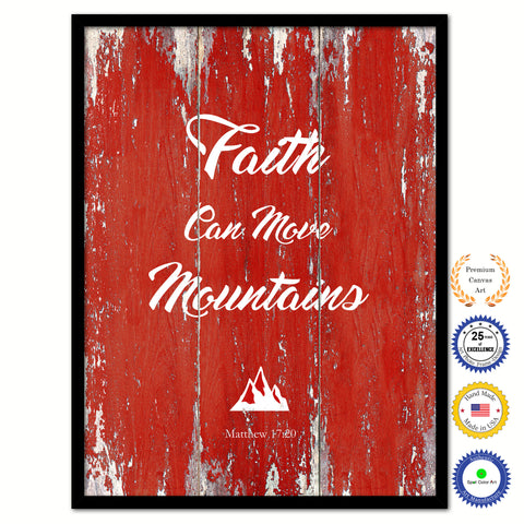 Faith Can Move Mountains - Matthew 18:20 Bible Verse Scripture Quote Red Canvas Print with Picture Frame