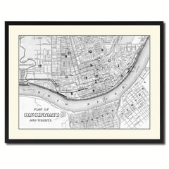 Cincinnati Vintage B&W Map Canvas Print, Picture Frame Home Decor Wall Art Gift Ideas