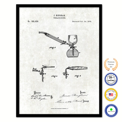 1876 Tobacco Pipe Old Patent Art Print on Canvas Custom Framed Vintage Home Decor Wall Decoration Great for Gifts