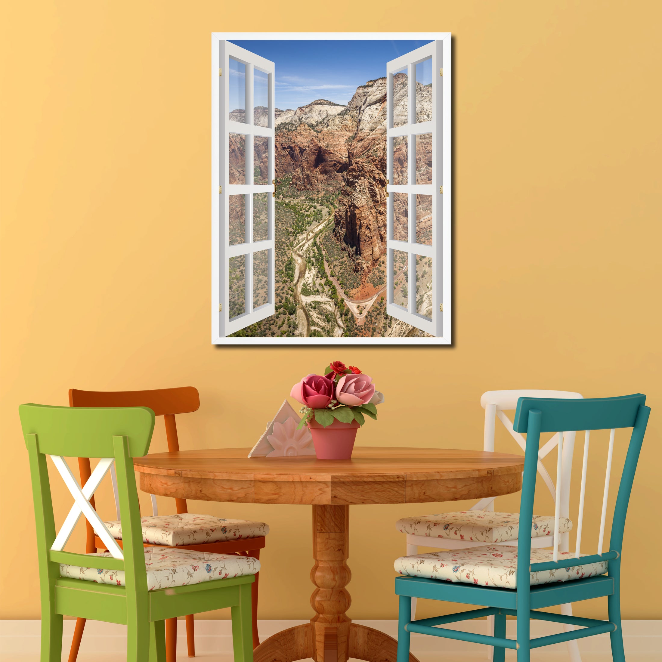 Aerial View Zion National Park Picture French Window Canvas Print with Frame Gifts Home Decor Wall Art Collection