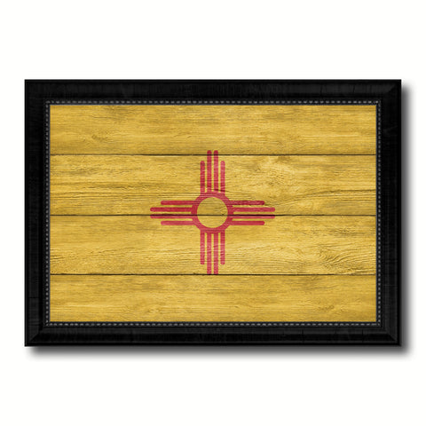 New Mexico State Flag Texture Canvas Print with Black Picture Frame Home Decor Man Cave Wall Art Collectible Decoration Artwork Gifts