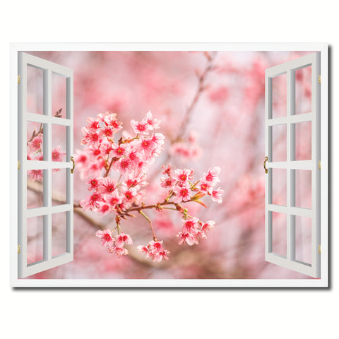 Cherry Blossom Beautiful Flower Picture French Window Framed Canvas Print Home Decor Wall Art Collection