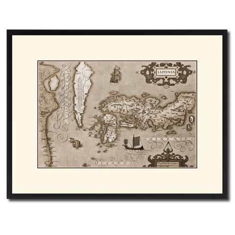 Japan Vintage Sepia Map Canvas Print, Picture Frame Gifts Home Decor Wall Art Decoration
