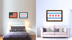 Chicago City Illinois State Flag Canvas Print Brown Picture Frame