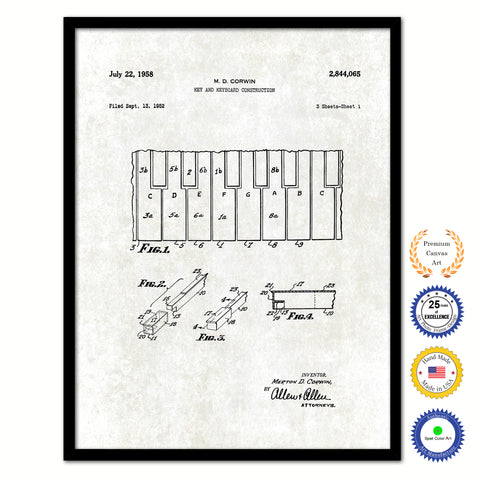 1958 Keyboard Construction Old Patent Art Print on Canvas Custom Framed Vintage Home Decor Wall Decoration Great for Gifts