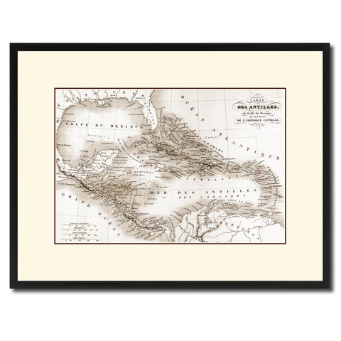 West Indies Caribbean Vintage Sepia Map Canvas Print, Picture Frame Gifts Home Decor Wall Art Decoration
