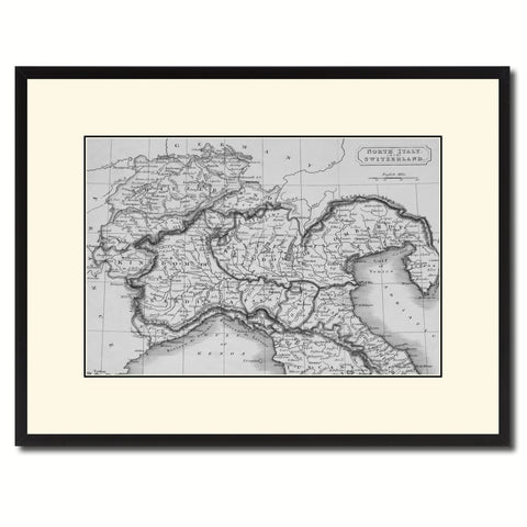 Northern Italy Vintage B&W Map Canvas Print, Picture Frame Home Decor Wall Art Gift Ideas