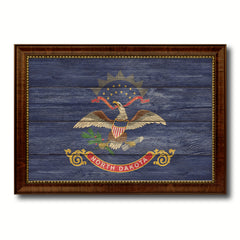 North Dakota State Flag Texture Canvas Print with Brown Picture Frame Gifts Home Decor Wall Art Collectible Decoration