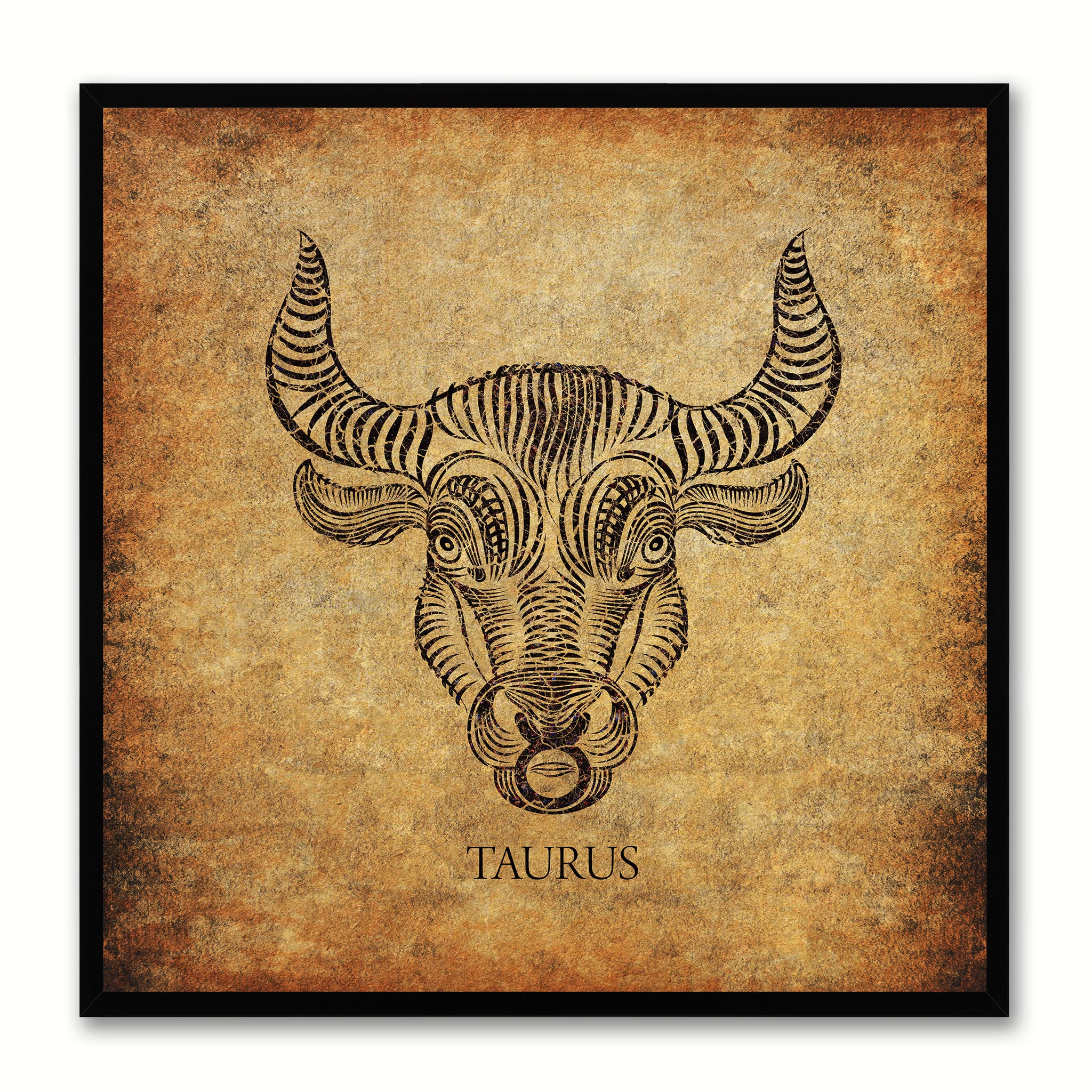 Zodiac Taurus Horoscope Brown Canvas Print, Black Picture Frame Gifts Home Decor Wall Art Decoration