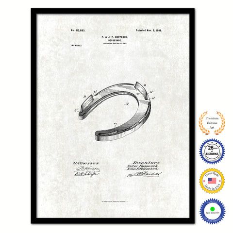 1898 Cowboy Horseshoe Vintage Patent Artwork Black Framed Canvas Print Home Office Decor Great for Cowboy Cowgirl Horseback Rider
