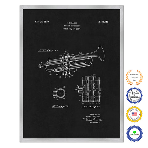 1939 Trumpet Musical Instrument Old Patent Art Print on Canvas Custom Framed Vintage Home Decor Wall Decoration Great for Gifts