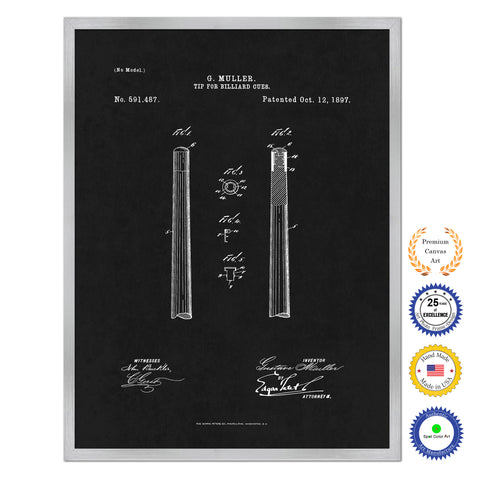 1897 Tip for Billiard Cues Old Patent Art Print on Canvas Custom Framed Vintage Home Decor Wall Decoration Great for Gifts
