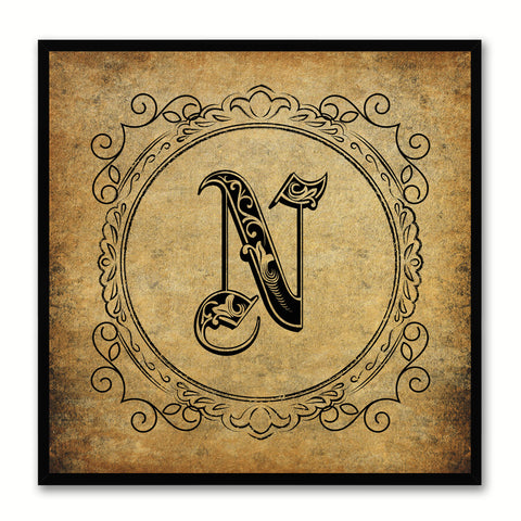 Alphabet N Brown Canvas Print Black Frame Kids Bedroom Wall Décor Home Art