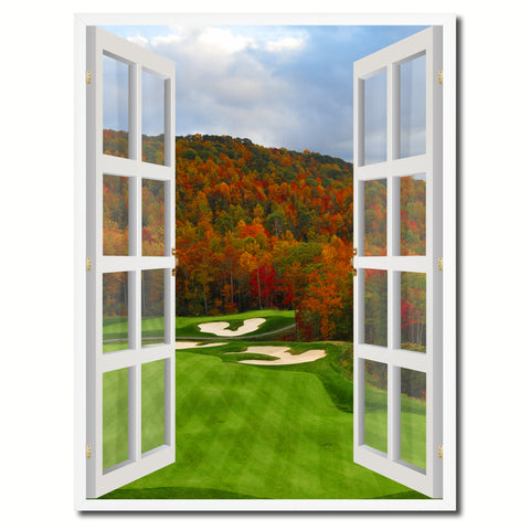 North Carolina Golf Course Autumn View Picture French Window Canvas Print with Frame Gifts Home Decor Wall Art Collection