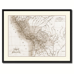 Peru Bolivia Vintage Sepia Map Canvas Print, Picture Frame Gifts Home Decor Wall Art Decoration