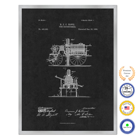 1890 Firefighter Fire Extinguisher Antique Patent Artwork Silver Framed Canvas Home Office Decor Great for Firefighter Fireman Firewoman