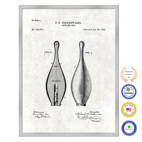 1895 Bowling Pin Old Patent Art Print on Canvas Custom Framed Vintage Home Decor Wall Decoration Great for Gifts