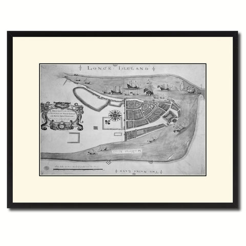 New York Vintage B&W Map Canvas Print, Picture Frame Home Decor Wall Art Gift Ideas