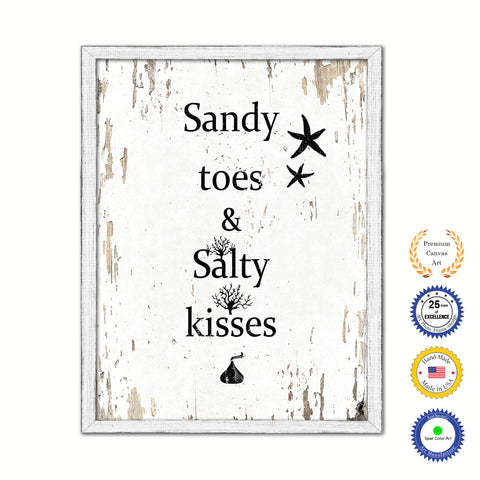 Sandy Toes & Salty Kisses Vintage Saying Gifts Home Decor Wall Art Canvas Print with Custom Picture Frame