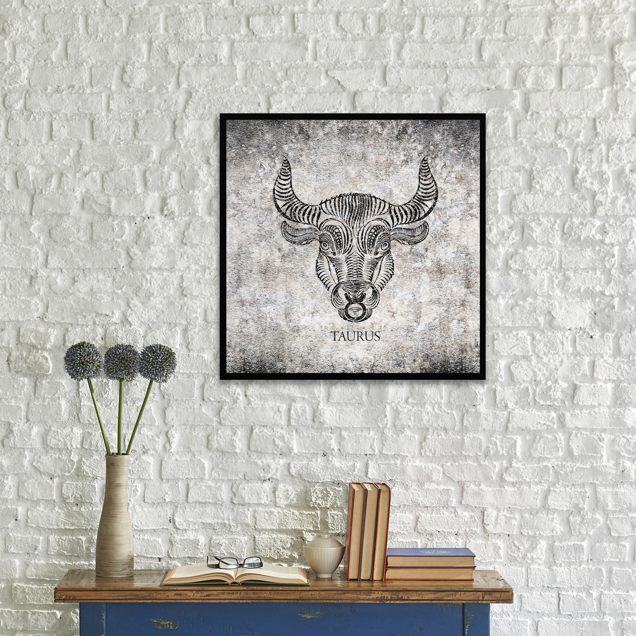Zodiac Taurus Horoscope Black Canvas Print, Black Picture Frame Home Decor Wall Art Gift Ideas