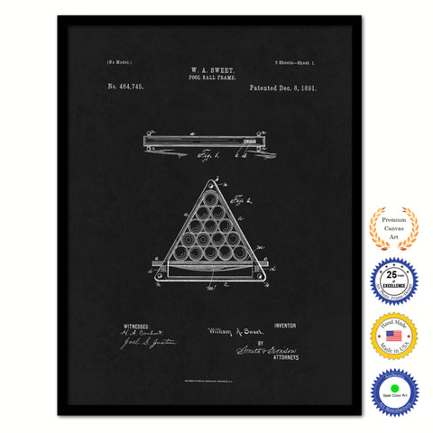 1891 Billiard Pool Ball Frame Old Patent Art Print on Canvas Custom Framed Vintage Home Decor Wall Decoration Great for Gifts