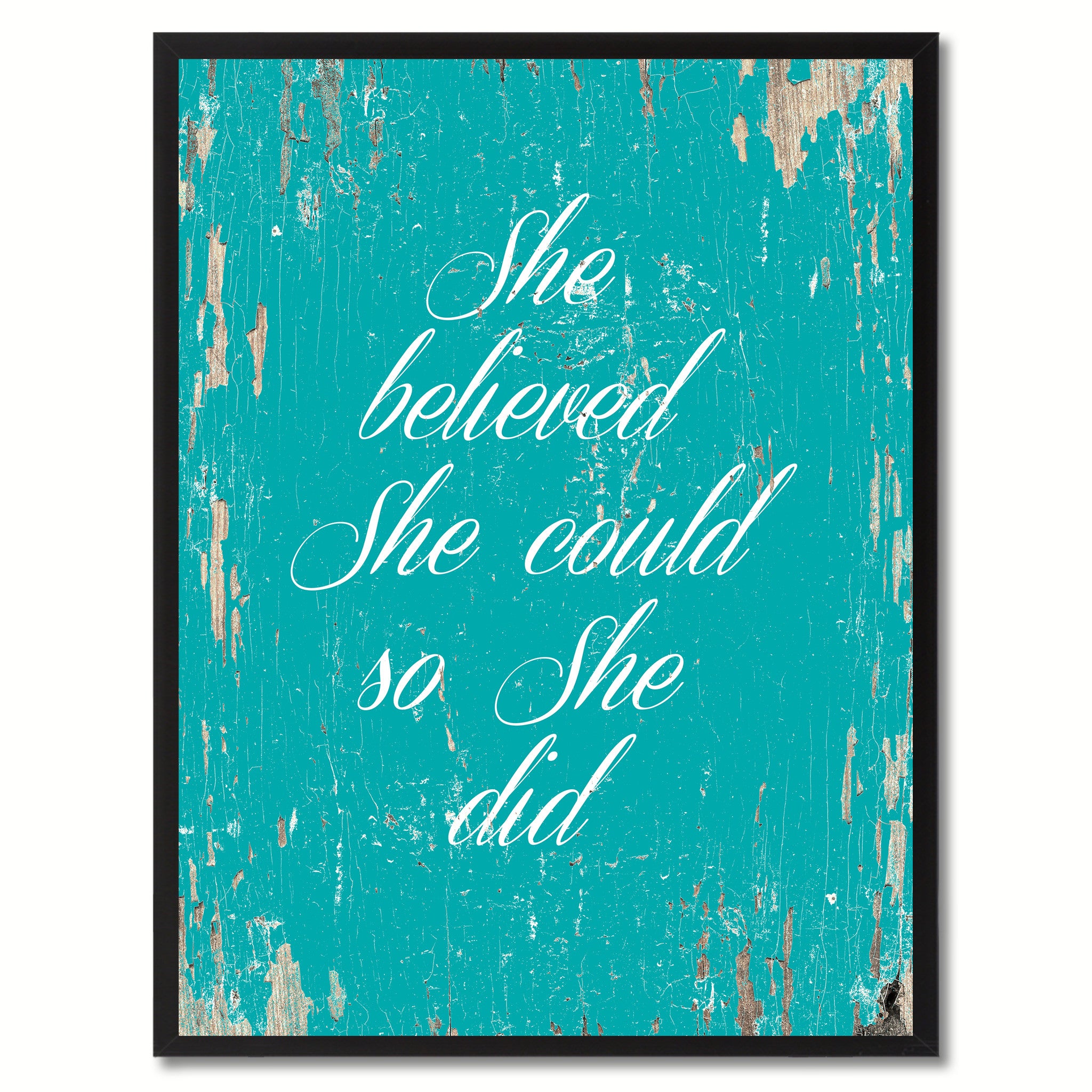 She Believed She Could So She Did Saying Canvas Print, Black Picture Frame Home Decor Wall Art Gifts