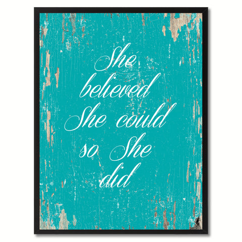 She Believed She Could So She Did Saying Canvas Print, Black Picture Frame Home Decor Wall Art Gifts