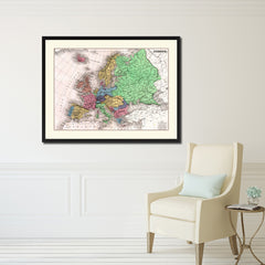 Europe Vintage Antique Map Wall Art Home Decor Gift Ideas Canvas Print Custom Picture Frame