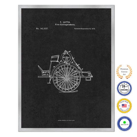 1873 Firefighter Fire Extinguishers Antique Patent Artwork Silver Framed Canvas Home Office Decor Great for Firefighter Fireman Firewoman