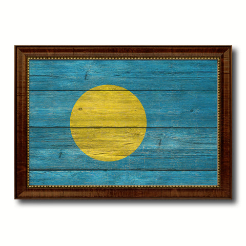 Palau Country Flag Texture Canvas Print with Brown Custom Picture Frame Home Decor Gift Ideas Wall Art Decoration