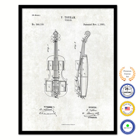 1881 Violin Old Patent Art Print on Canvas Custom Framed Vintage Home Decor Wall Decoration Great for Gifts