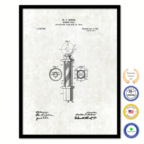 1916 Barber Pole Vintage Patent Artwork Black Framed Canvas Print Home Office Decor Great Gift for Barber Salon Hair Stylist