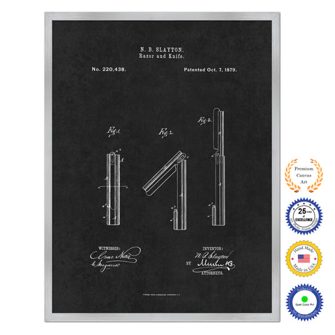 1879 Barber Razor and Knife Antique Patent Artwork Silver Framed Canvas Home Office Decor Great Gift for Barber Salon Hair Stylist